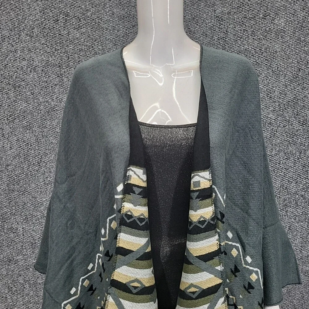 Indigo Thread Co One Size Aztec Printed Fringed Reversible Blanket Wrap Cardigan